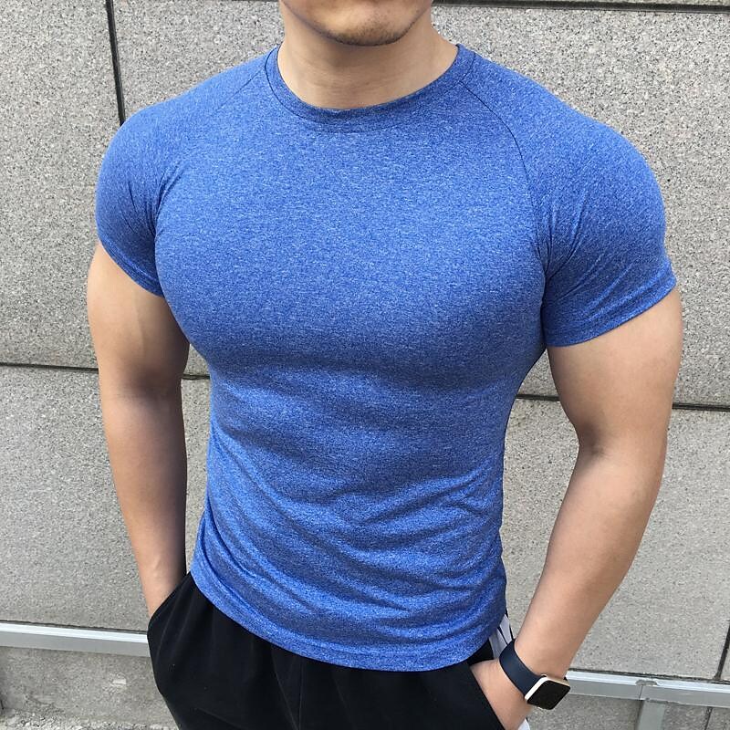 Men's Running Short Sleeve Athletic Breathable Soft Sweat wicking Fitness Running Jogging Solid Colored Sportswear 