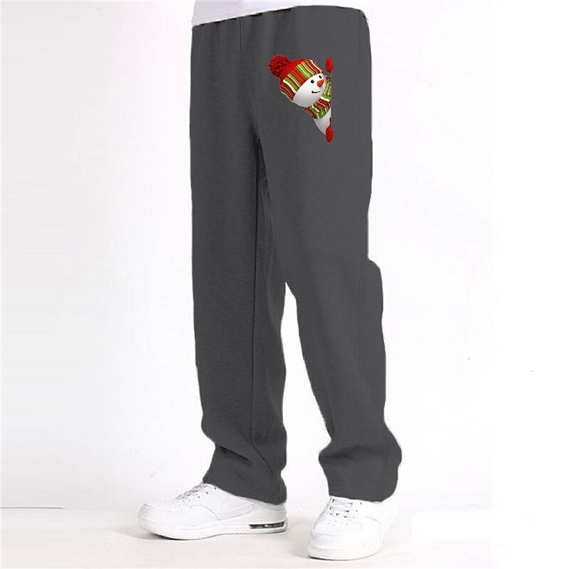 Men's Casual Elastic Waist Snowmen Print Christmas Sweatpant