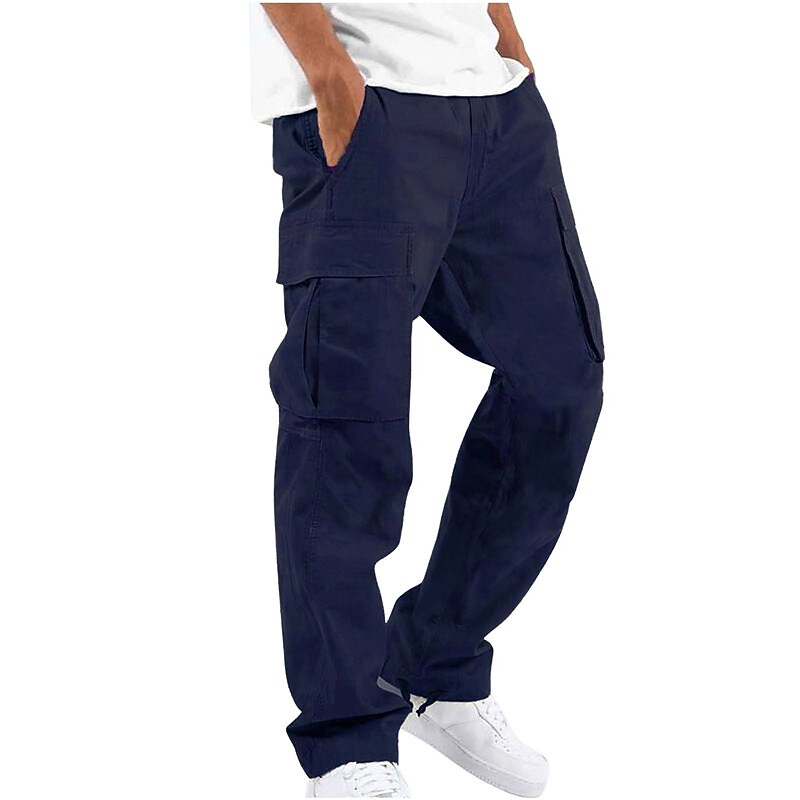 Men's Solid Color Drawstring Elastic Waist Multi Pocket Pant