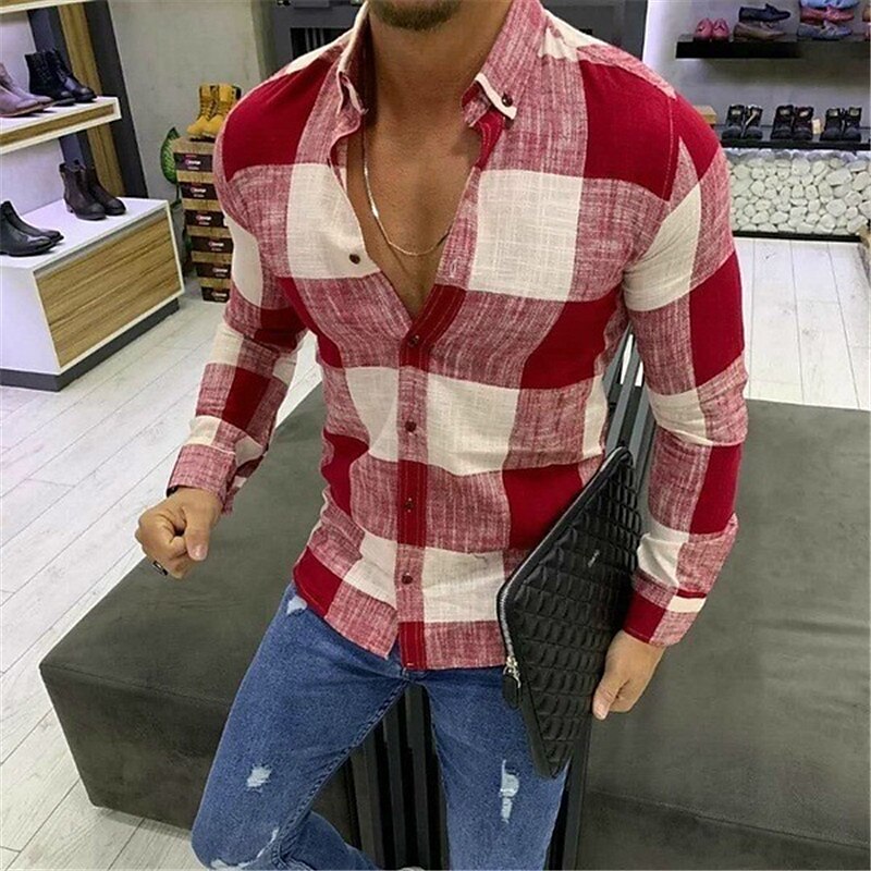 Men's Button Up Plaid Summer Shirt Long Sleeve Plaid / Check Checkered Turndown Button-Down Fashion Casual Breathable Comfortable Shirt 