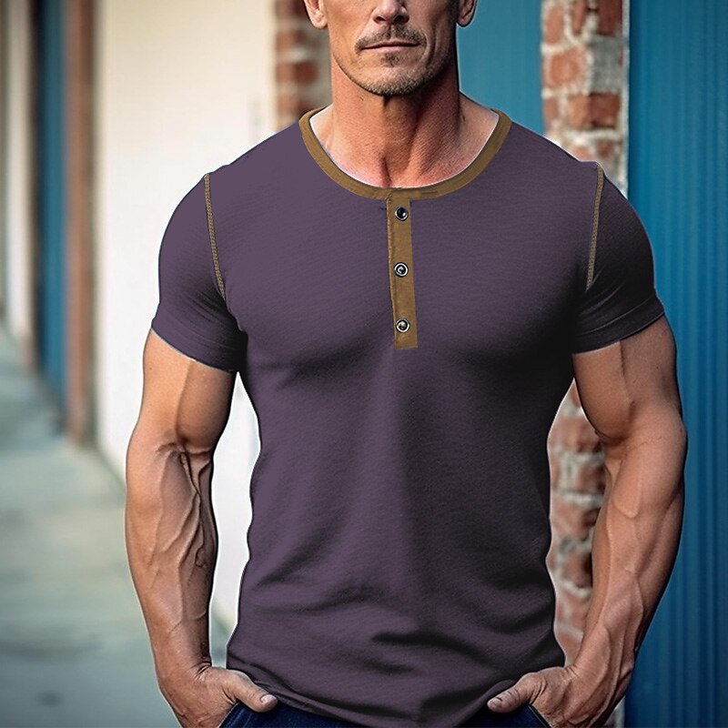Men's Henley Shirt Tee Top Plain Raglan Sleeve Henley Street Vacation Short Sleeves Clothing Apparel Fashion Designer Basic