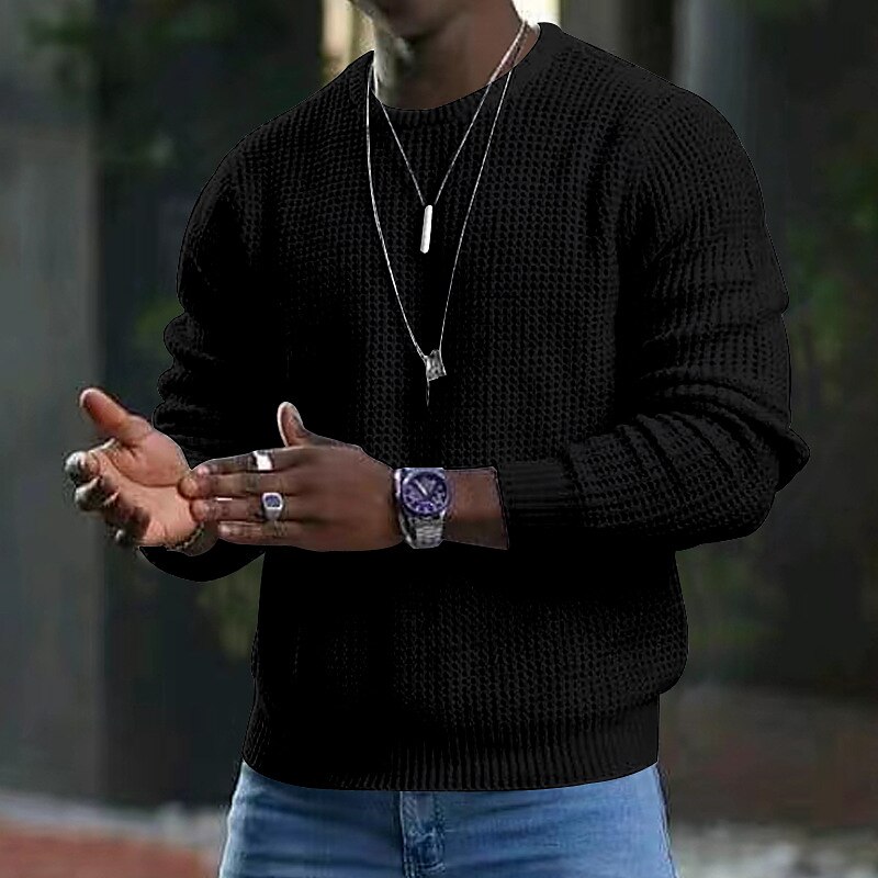 Men's Sweater Pullover Sweater Jumper Ribbed Knit Cropped Knitted Solid Color Crew Neck Basic Stylish Outdoor Daily Top