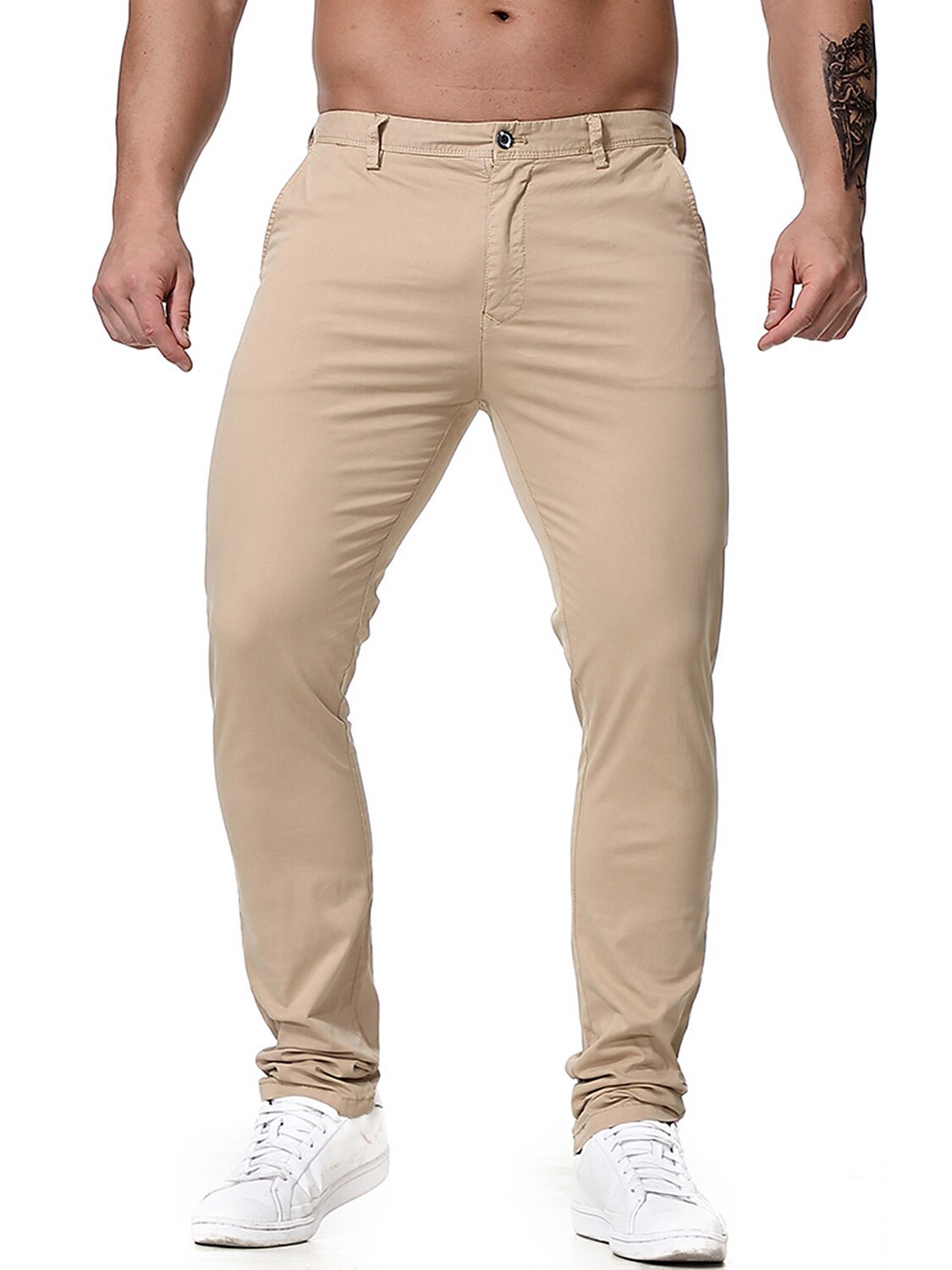 Men's Chino Pants Pocket Plain Comfort Breathable Business Daily Cotton Blend Fashion Casual Trousers 