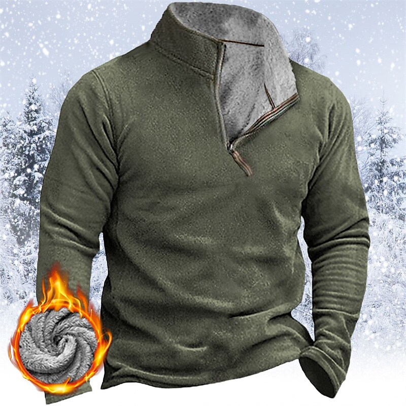 Men's Pullover Quarter Zipper Sweatshirt Standing Collar Streetwear Hot Stamping Fleece Basic Streetwear