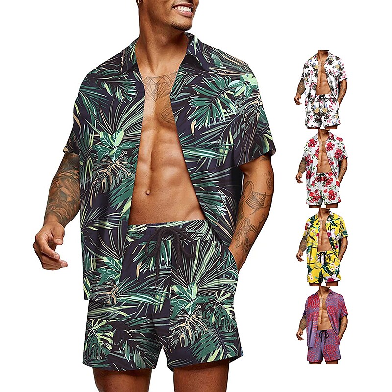 Men's Two Pieces Set Hawaiian Shirt Aloha Shirt Floral Turndown 3D Pri