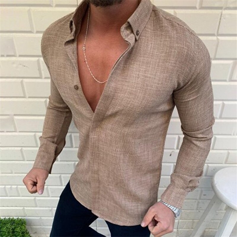 Men's Button Up Shirt Plain Turndown Outdoor Street Long Sleeve Button