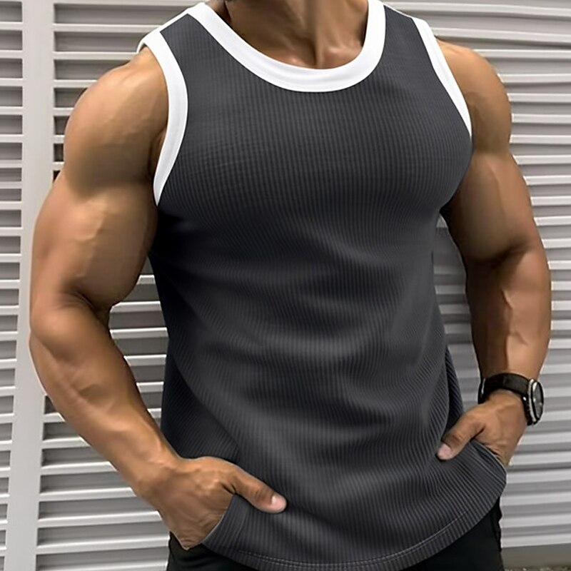 Men's Tank Top  Sleeveless Shirt Color Block Pit Strip Crew Neck Outdoor Going out Sleeveless Muscle Vest Top 