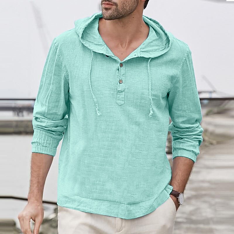 Men's Shirt Casual Shirt Beach Shirt Long Sleeve Plain Hooded Casual Top