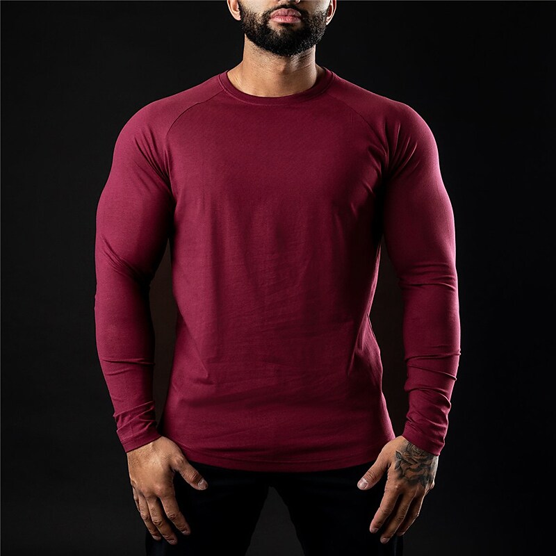 Men's Patchwork Long Sleeve Top Breathable Quick Dry Soft Running Jogging Training Sportswear Activewear Solid Colored 