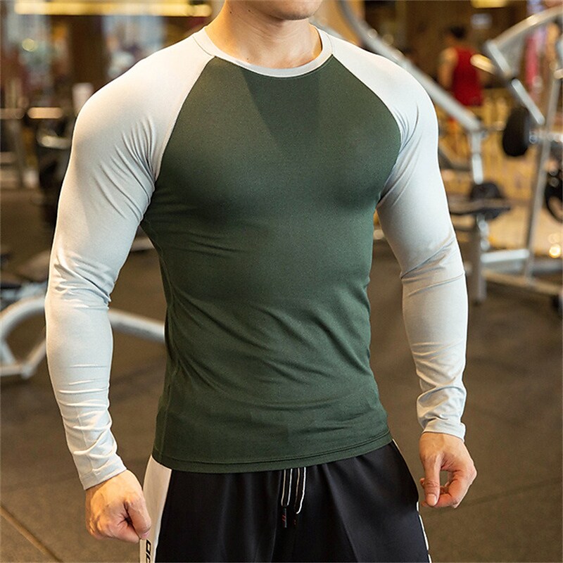 Men's T shirt Tee Long Sleeve Shirt Color Block Round Neck Street Holiday Long Sleeve Casual Comfortable Top