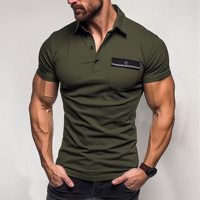 Men's Golf Casual Holiday Fashion Comfortable Soft Light Pocket Plain Short Sleeve Polo Shirt