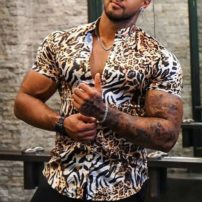 Men's Shirt Graphic Shirt Leopard Turndown Gold 3D Print Outdoor Casual Short Sleeve Print Clothing Apparel Designer Elegant Casual / Sports