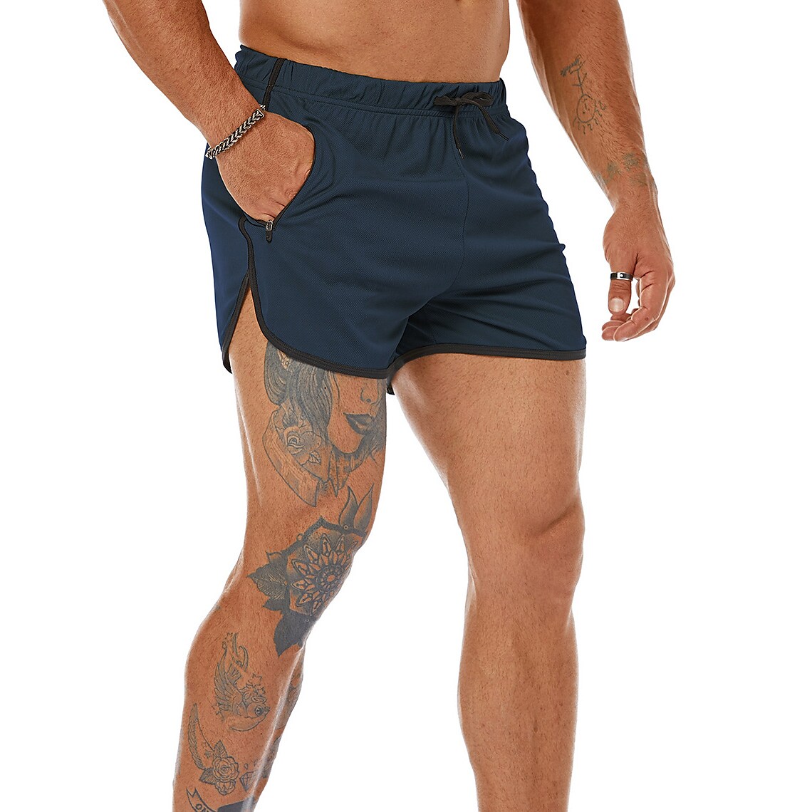 Men's Running Shorts Pocket Drawstring High Waist Bottoms Breathable Q