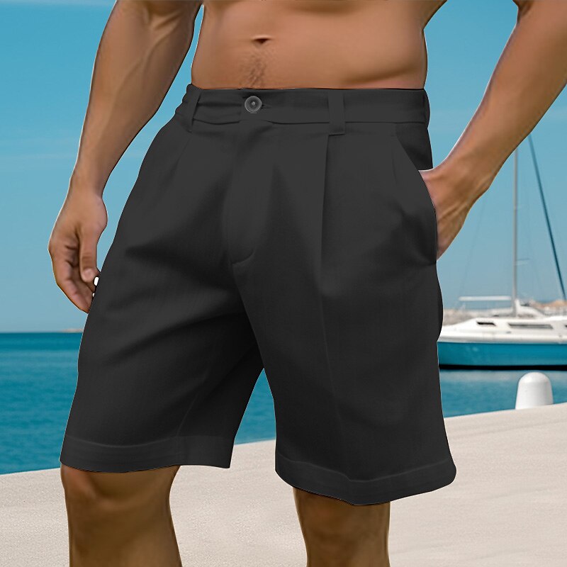 Men's Summer Beach Shorts Button Pocket Straight Leg Plain Comfort Breathable Short Casual Shorts 