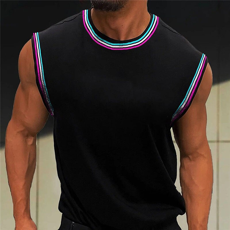 Men's Tank Top Undershirt Sleeveless Shirt Striped Crew Neck Outdoor Going out Sleeveless Fashion Muscle Vest Top