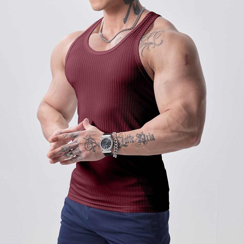 Men's Running Gym Ribbed Sleeveless Vest / Gilet Athletic Breathable Moisture Wicking Soft Fitness Workout Sportswear Solid Colored  Tank Top