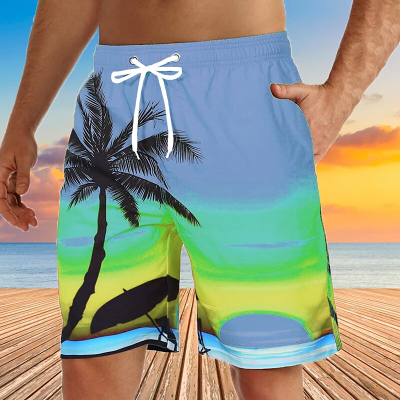 Men's Board Swim Trunks Bermuda shorts Beach  Drawstring Elastic Waist 3D Print Graphic Plants Breathable Soft Casual Shorts