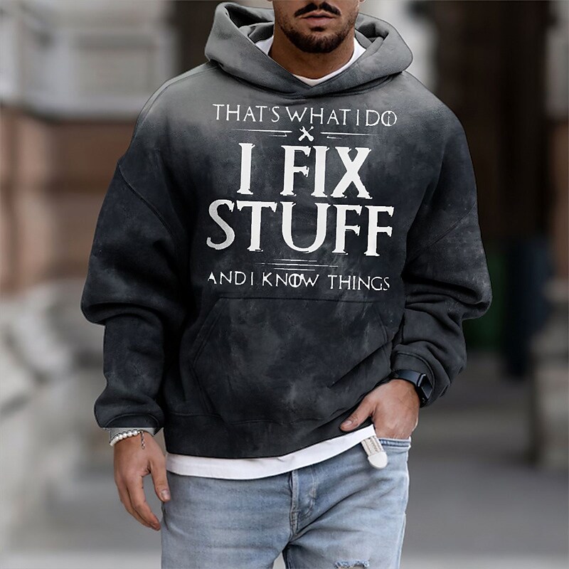 Men's Casual Letter Graphic Prints Pullover Hooded Sweatshirt