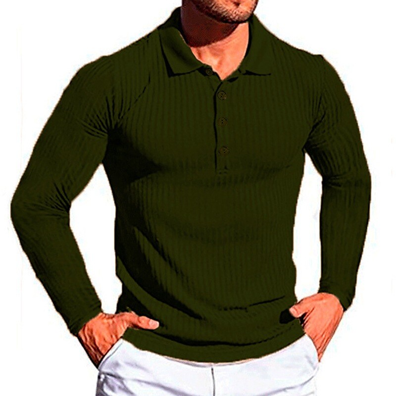 Men's Solid Color Long Sleeve Button Comfortable fabrics Polo Shirt