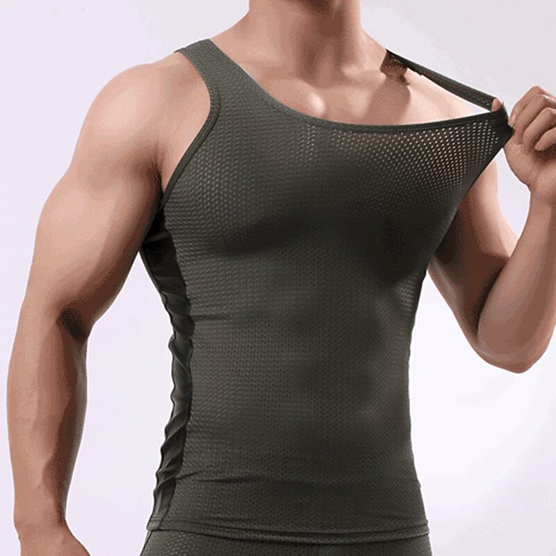 Men's Gym Tank Top Singlet Mesh Patchwork Sleeveless Athletic Breathab