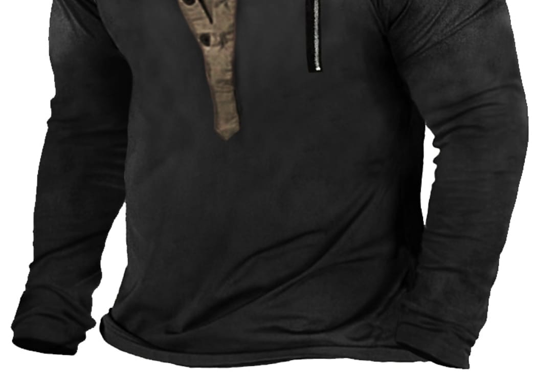 Men's T shirt Tee Color Block Stand Collar Black Khaki Casual Daily Long Sleeve Color Block Clothing Apparel Cool Casual