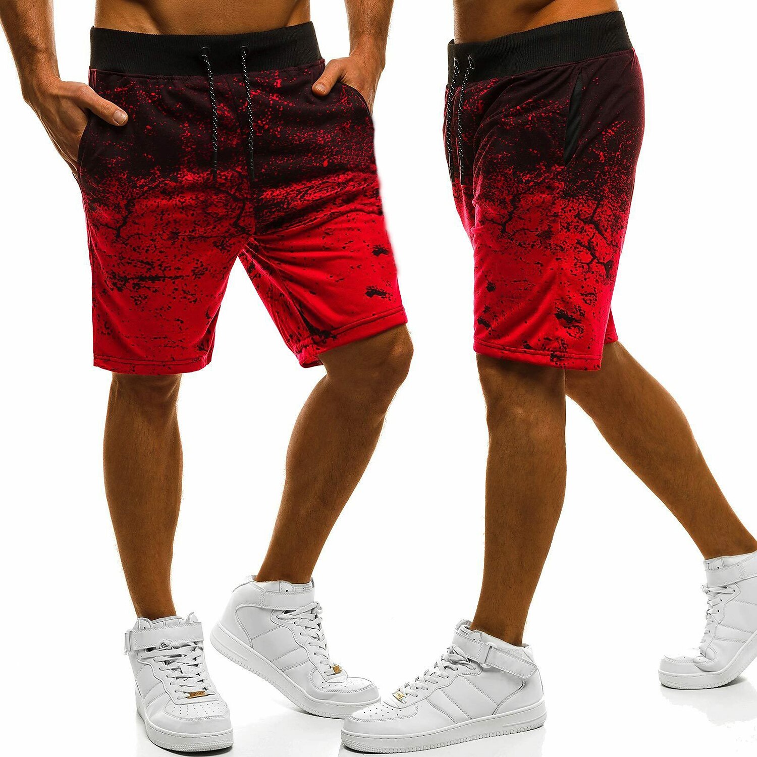 Men's Gym Shorts Sweat Shorts Drawstring Bottoms Athletic Athleisure Breathable Quick Dry Moisture Wicking Fitness Gym Workout Running Sportswear Activewear Graffiti Red Dark Gray Light Grey
