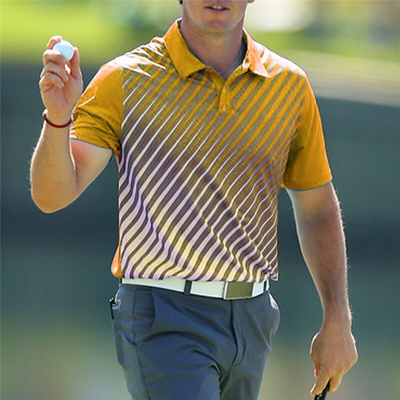 Men's Polo Shirt Gradient Striped Graphic Prints Turndown Outdoor Street Short Sleeves Print Golf Shirt