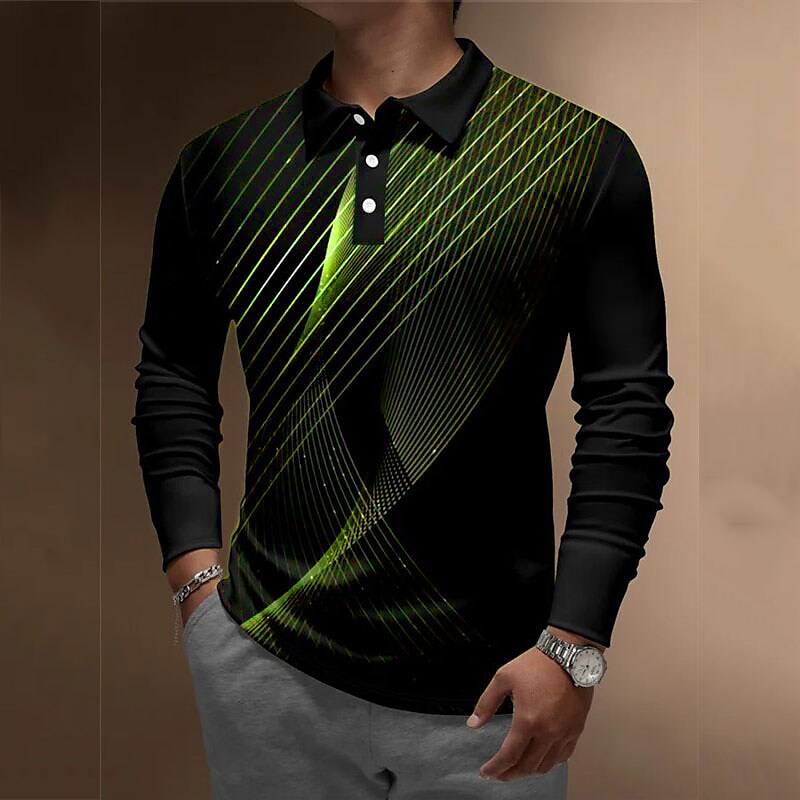 Men's Polo Shirt Golf Shirt Graphic Prints Linear Turndown Yellow Red