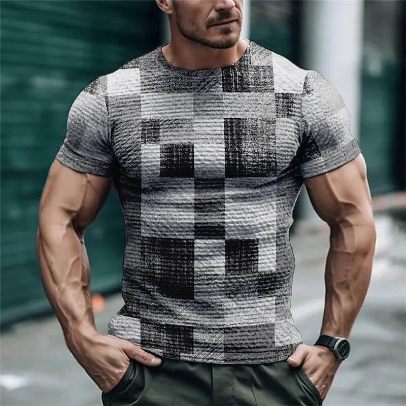 Men's T shirt Graphic Color Block Plaid / Check Crew Neck Print Outdoor Daily Short Sleeve Print Fashion Designer Vintage Top