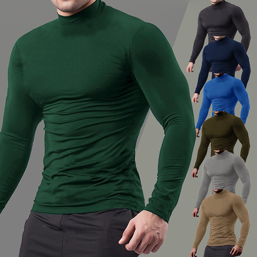 Men's Sport Solid Color Stand Collar Long Sleeve Cotton Shirt