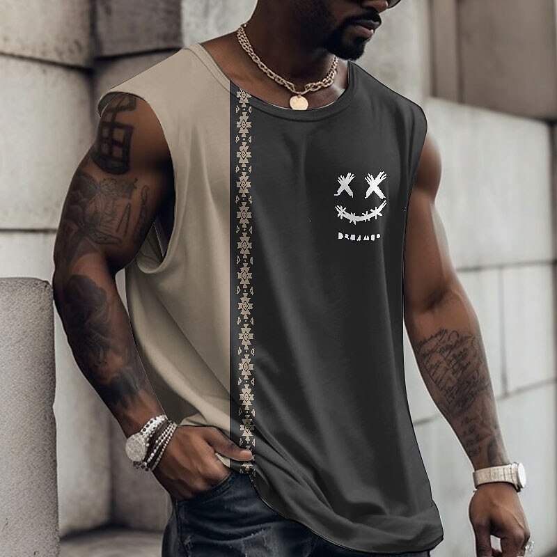 Men's Vest Top Sleeveless T Shirt for Men Graphic Funny Crew Neck Print Daily Sports Cap Sleeve Print Muscle Top
