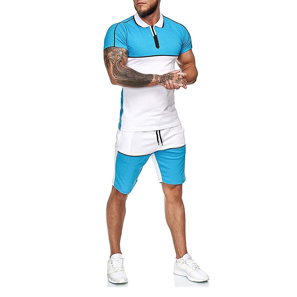 Men's Tennis Short Sleeve Lapel Shirt Elastic Shorts Tracksuit