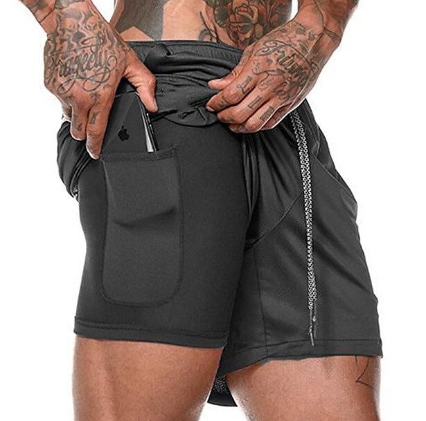 Men's Running Gym Drawstring Side Pockets Shorts Athletic Breathable Soft Quick Dry Yoga Fitness Running Sportswear 