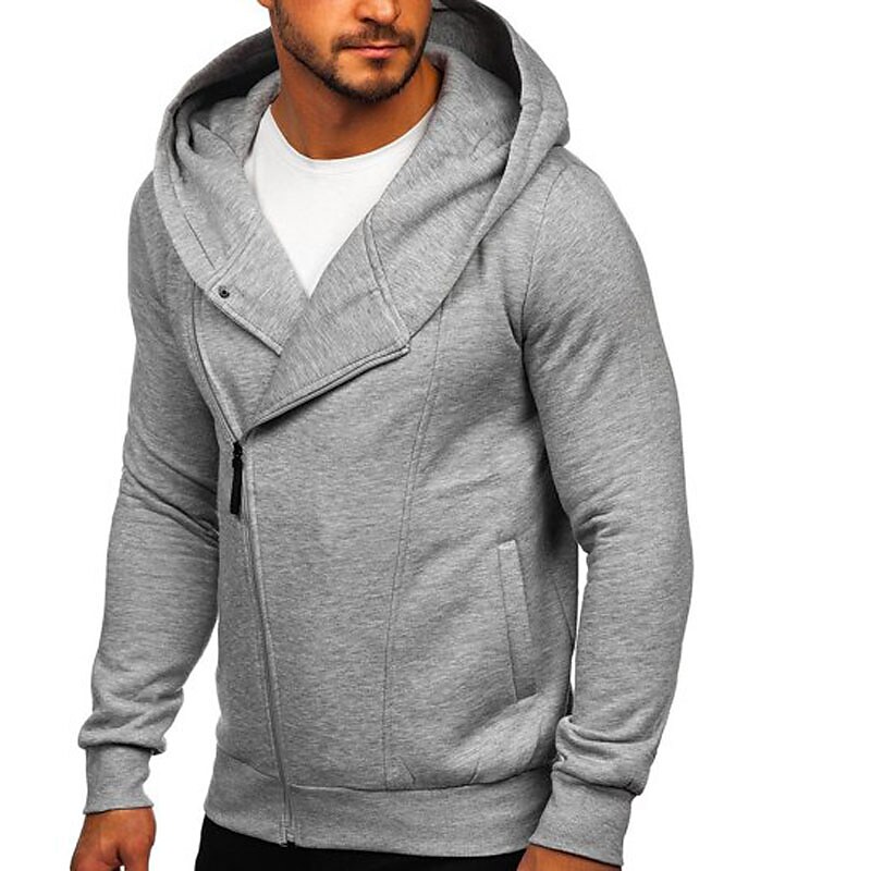 Men's Casual Solid Color Hooded Long Sleeve Pocket Sweatshirts 