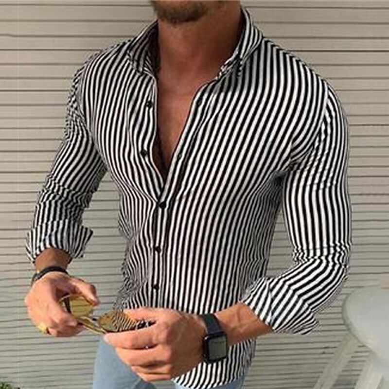 Men's Casual  Shirt Striped Turndown Long Sleeve Fashion Casual Comfortable