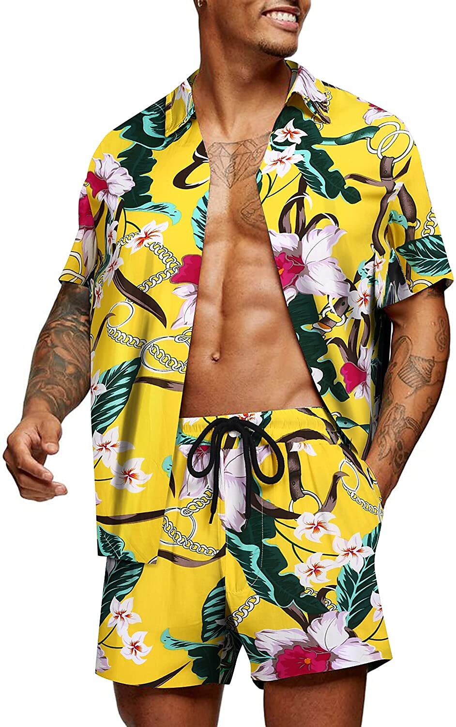 Men's Two Pieces Set Hawaiian Shirt Aloha Shirt Floral Turndown 3D Pri