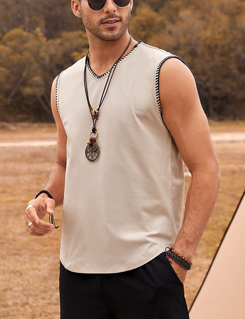 Men's Tank Top Vest Top Undershirt Sleeveless Shirt Plain V Neck Outdoor Going out Sleeveless Fashion Muscle Top