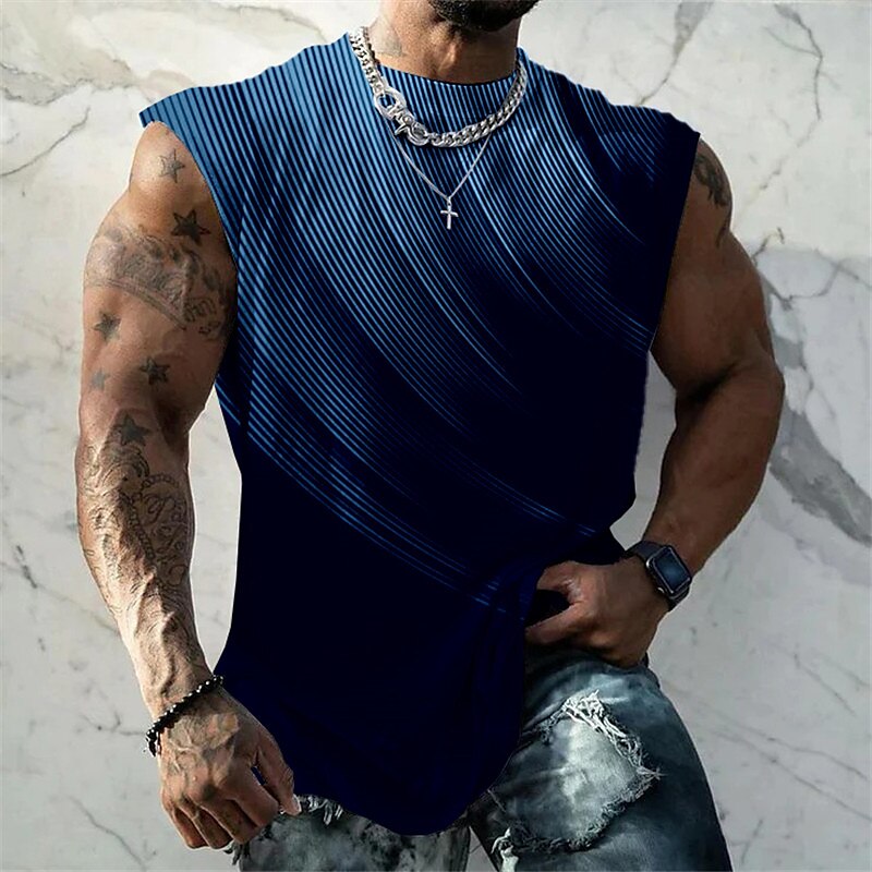 Men's Vest Top Sleeveless T Shirt for Men Graphic Geometric Gradual Crew Neck Print Daily Sports Sleeveless Print Muscle Top