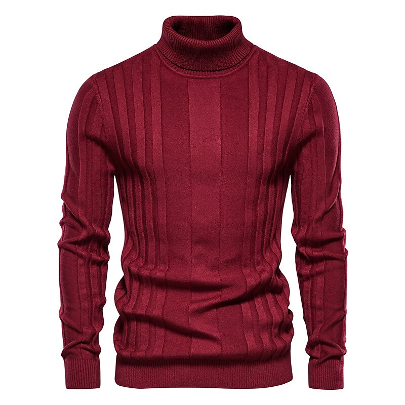 Men's Pullover Sweater Jumper Turtleneck Sweater Ribbed Knit Cropped Knitted Solid Color Turtleneck Keep Warm