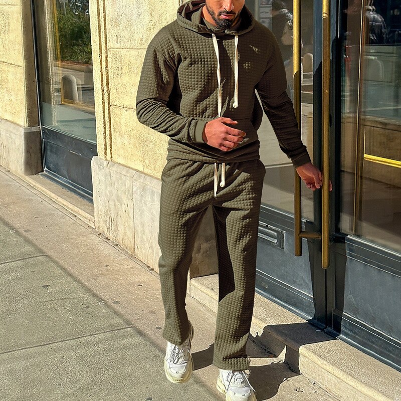 Men's Hoodie Pullover Hoodies Set Hooded Plain Pocket Sports Casual Athletic Hoodies 2-pieces Sweatshirts