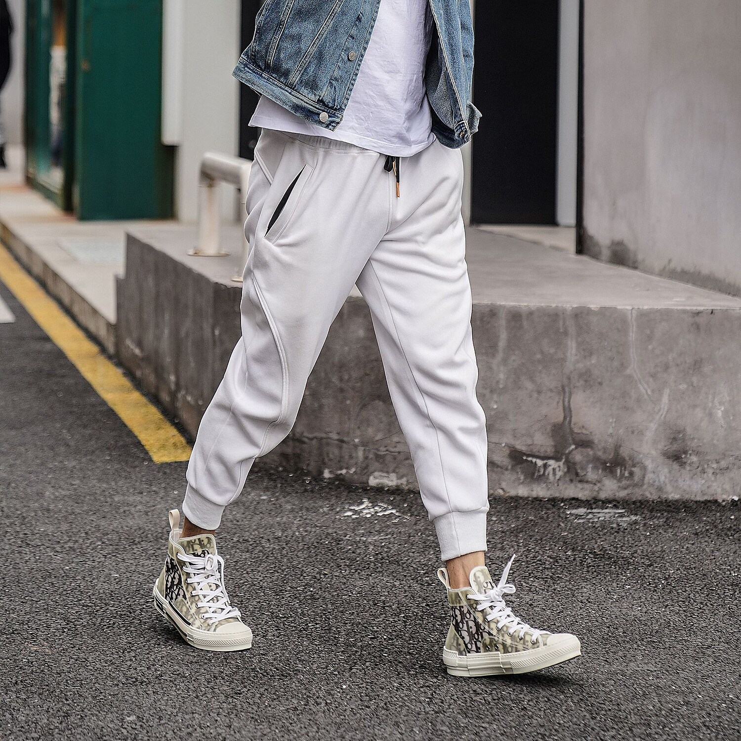 Men's Patchwork Beam Foot High Waist Bottoms Breathable Quick Dry Jogg