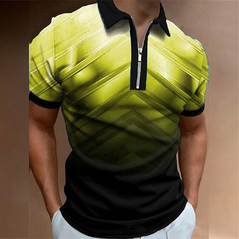 Men's Polo Shirt Golf Shirt Gradient Turndown 3D Print Street Daily Short Sleeve Zipper Fashion Casual Comfortable