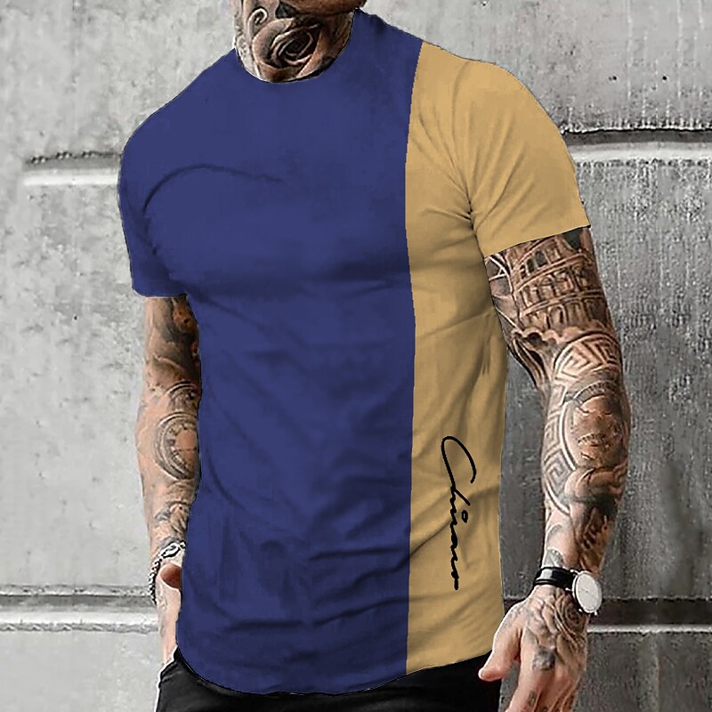 Men's T shirt Tee Tee Graphic Color Block Crew Neck 3D Print Outdoor Casual Short Sleeve Print Top