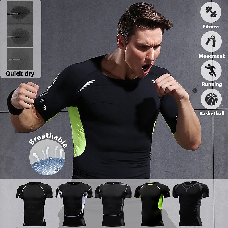 Men's Compression Cycling Jersey Short Sleeve Compression Athletic Breathable Compression Sweat wicking Fitness Gym Workout Running Sportswear