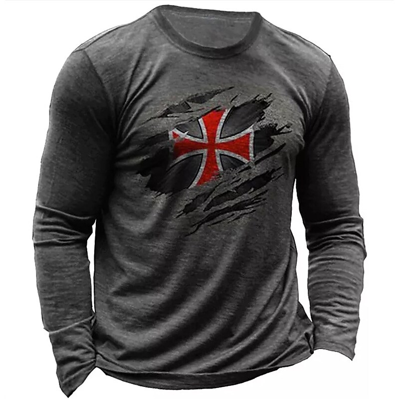 Men's T shirt Tee Graphic Prints Cross Crew Neck Long Sleeve Top