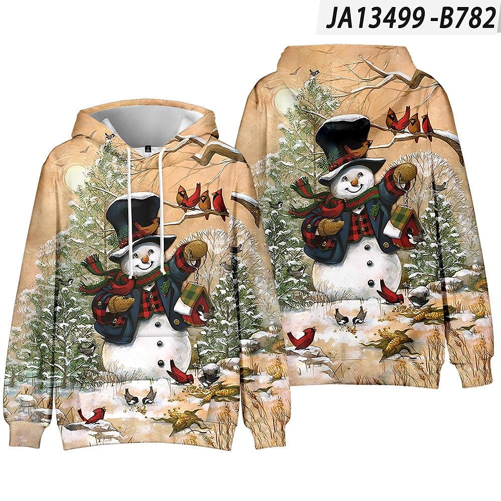 Men and Women's Christmas Print Long Sleeve Hooded Sweatshirt