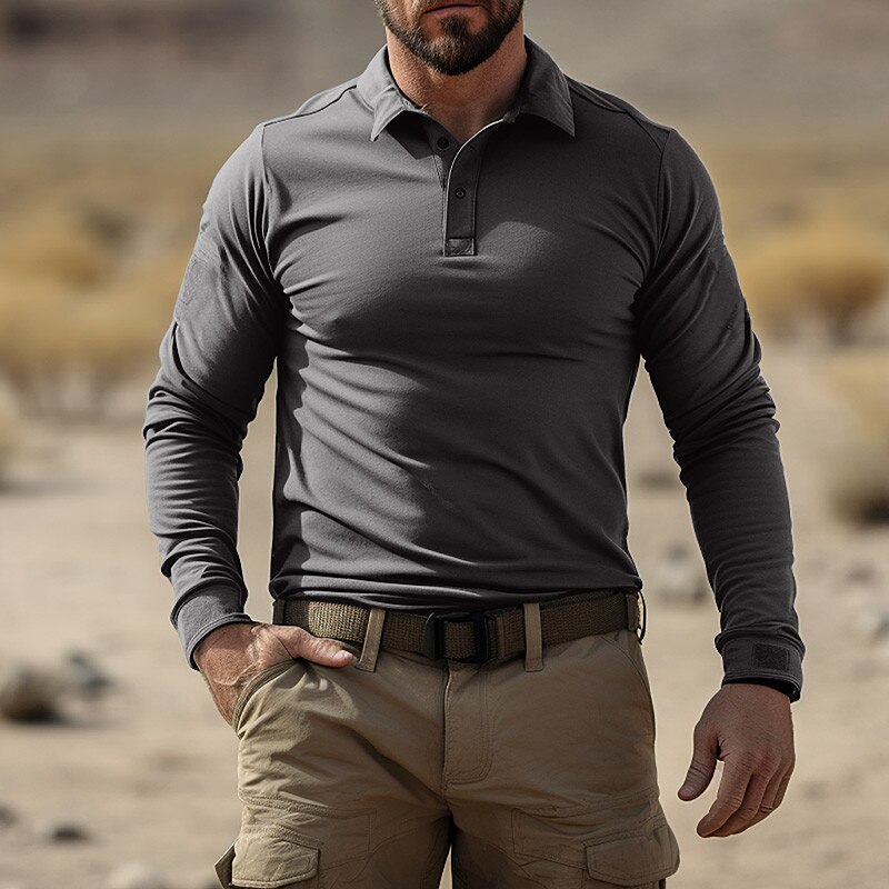 Men's Button Up Polos Golf Shirt Casual Sports Lapel Long Sleeve Fashion Basic Solid Color Plain Button Polos