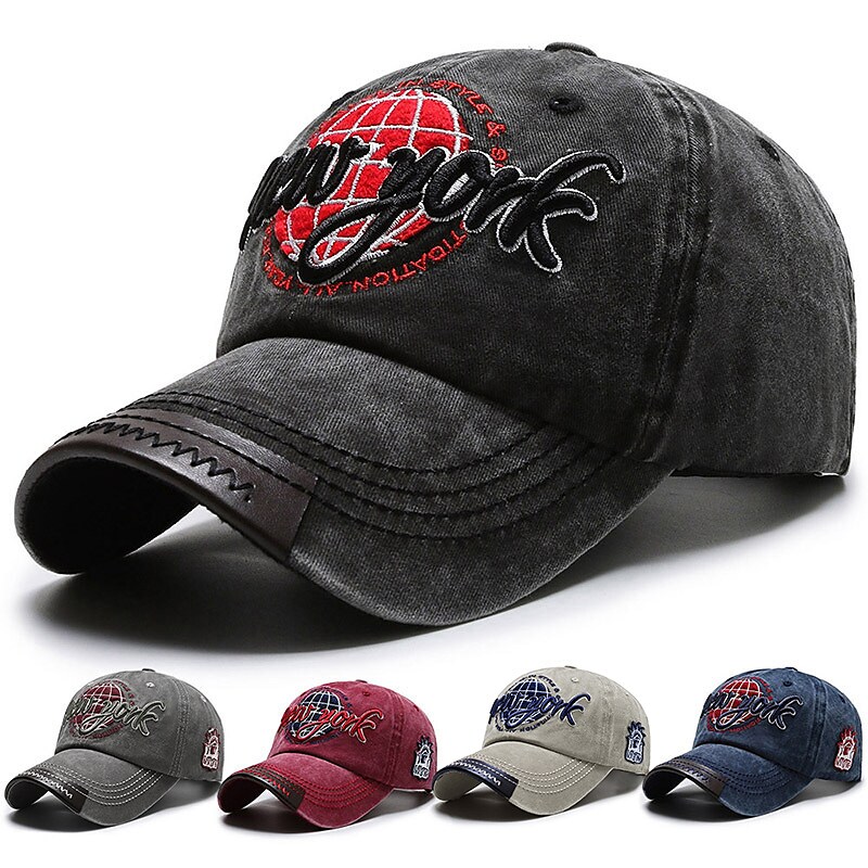 Men's Wash Baseball Cap Black Red Polyester Embroidery Simple Outdoor