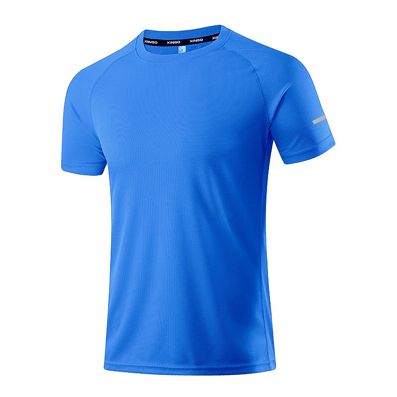 Arsuxeo Men's Workout Shirt Running Shirt Reflective Strip Short Sleeve Tee Tshirt Athletic Casual Breathable Soft Sweat wicking Fitness Gym Workout Tennis Sportswear Activewear Dark Grey Cobalt Blue