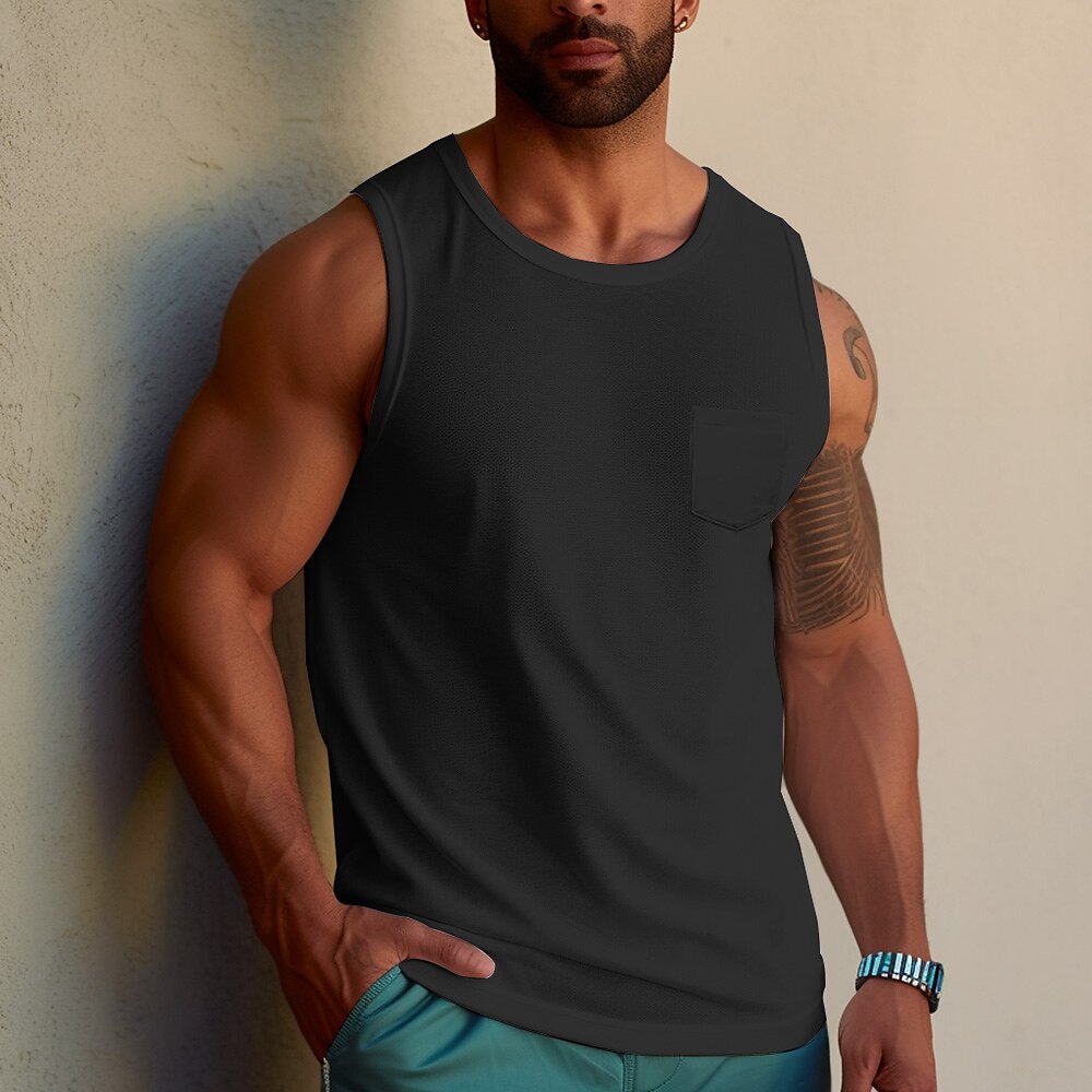 Men's Tank Top  Undershirt Sleeveless Shirt Plain Crewneck Sports & Outdoor Sleeveless Front Pocket Sport Vest Top